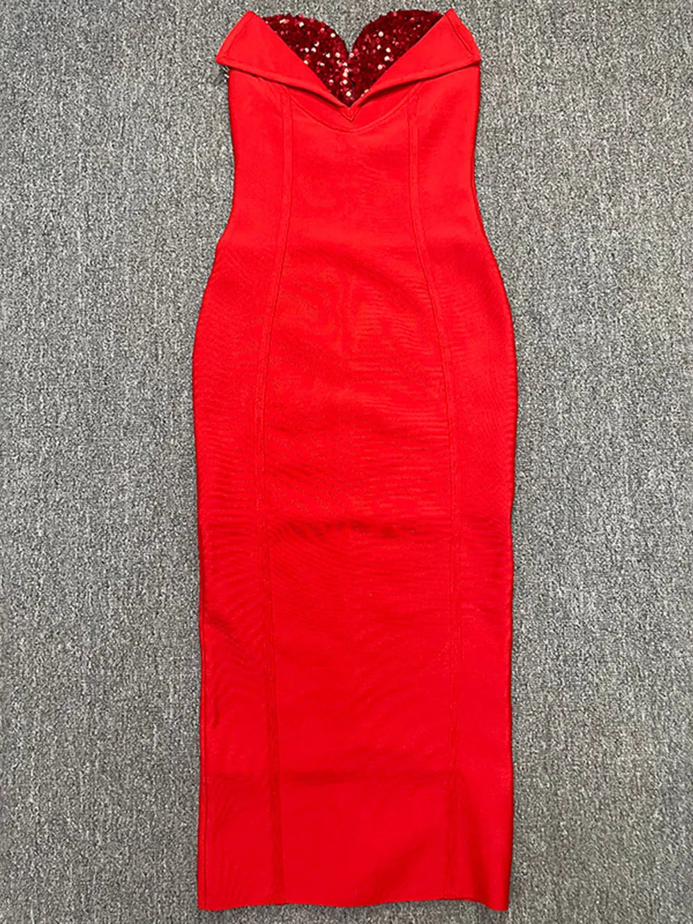 Sexy Women'S Light Luxury Sequin Rhinestone Tassel Design Bandage Dress Strapless Sleeveless Bodycon Backless Midi Dresses Red