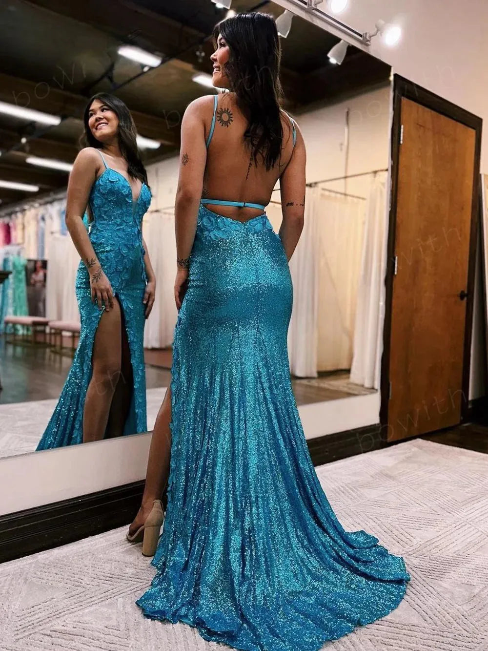 Spaghetti Strap Prom Dresses Tulle Mermaid Backless فساتين السهرة Elegant Sleeveless Floor-Length vestidos verano moda