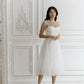 A-Line Midi Wedding Party Dresses for Women Bow Tali Gaun Prom untuk Pengantin Wanita Pengantin Teh