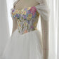 White Flowers Appliques Prom Dresses Off the Shoulde Tulle Mini فساتين السهرة Lace-up Back Sweet vestidos verano moda