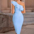Bandage Elegant Women's Dresses for Party Bodycon Evening Night Club Cloth Cocktail One Shoulder Modest Knee Length Sleeveless