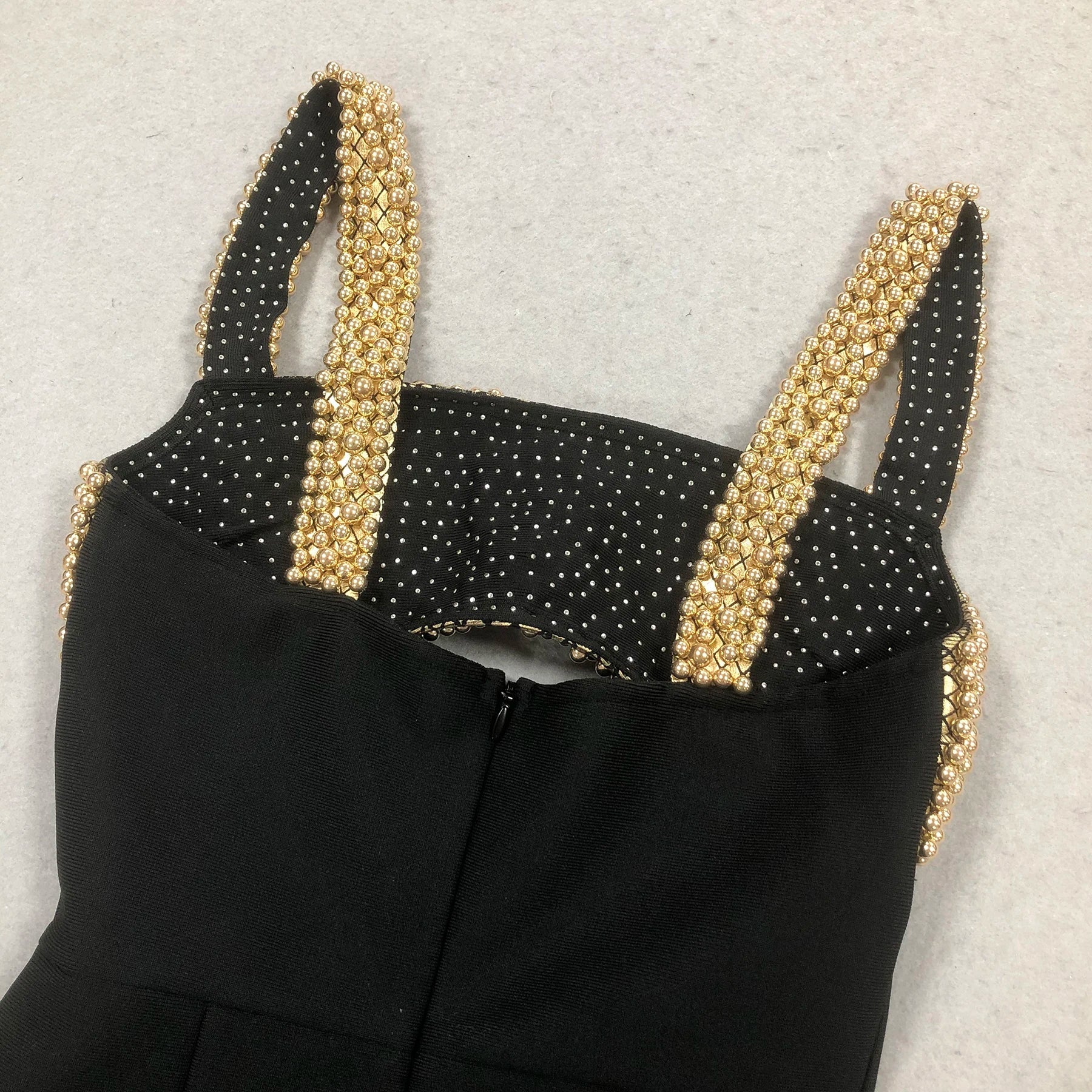 Golden Beading Sexy Hollow Out Black Bandage Ankle Length Dress Fashion Woman Evening Party Dress Celebrity Party Vestido