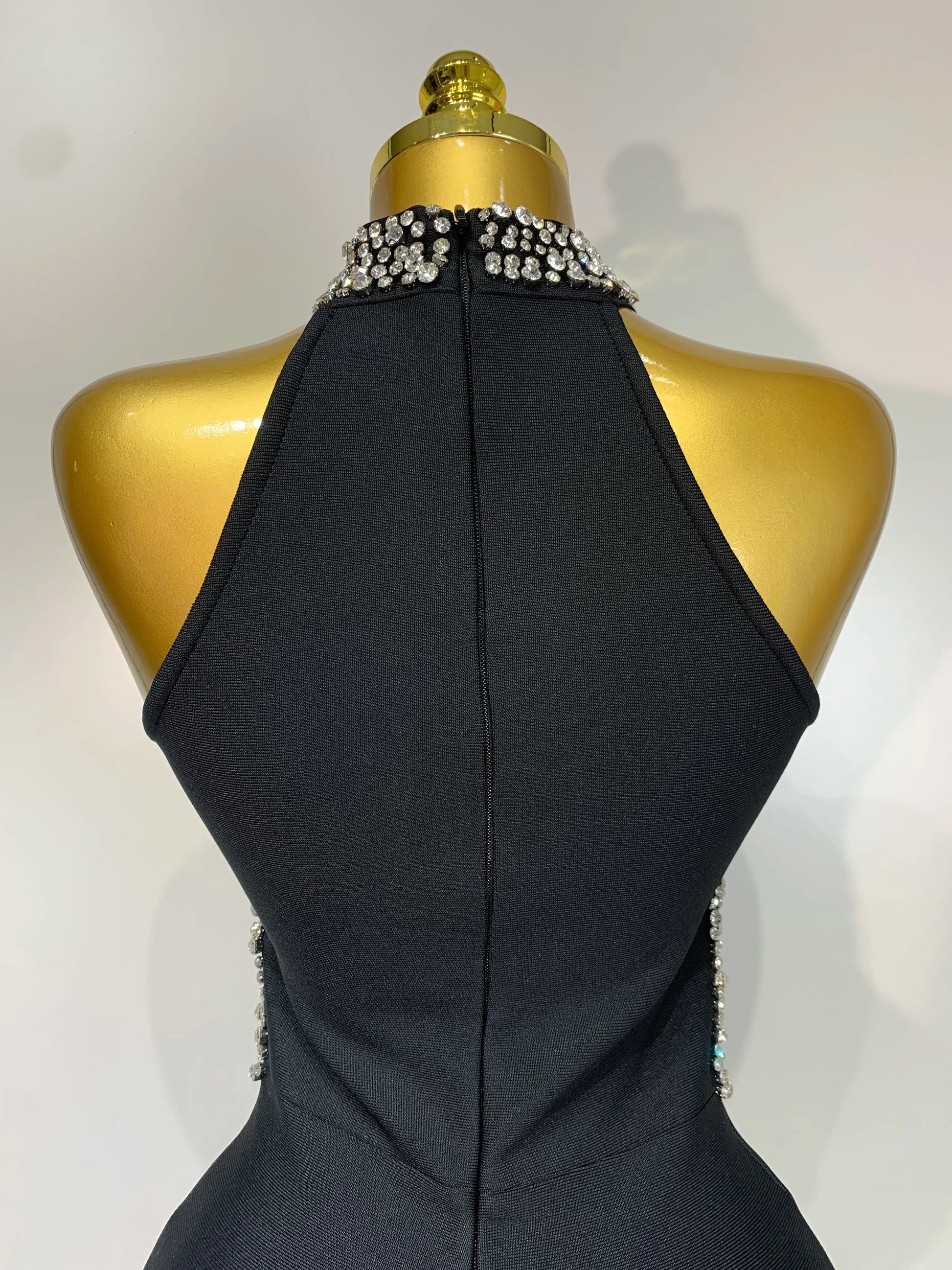 Women Sexy Rhinestone Black Sleeveless Mesh Patchwork Stretch Bodycon Bandage Party Dresses Elegant Birthday Dress