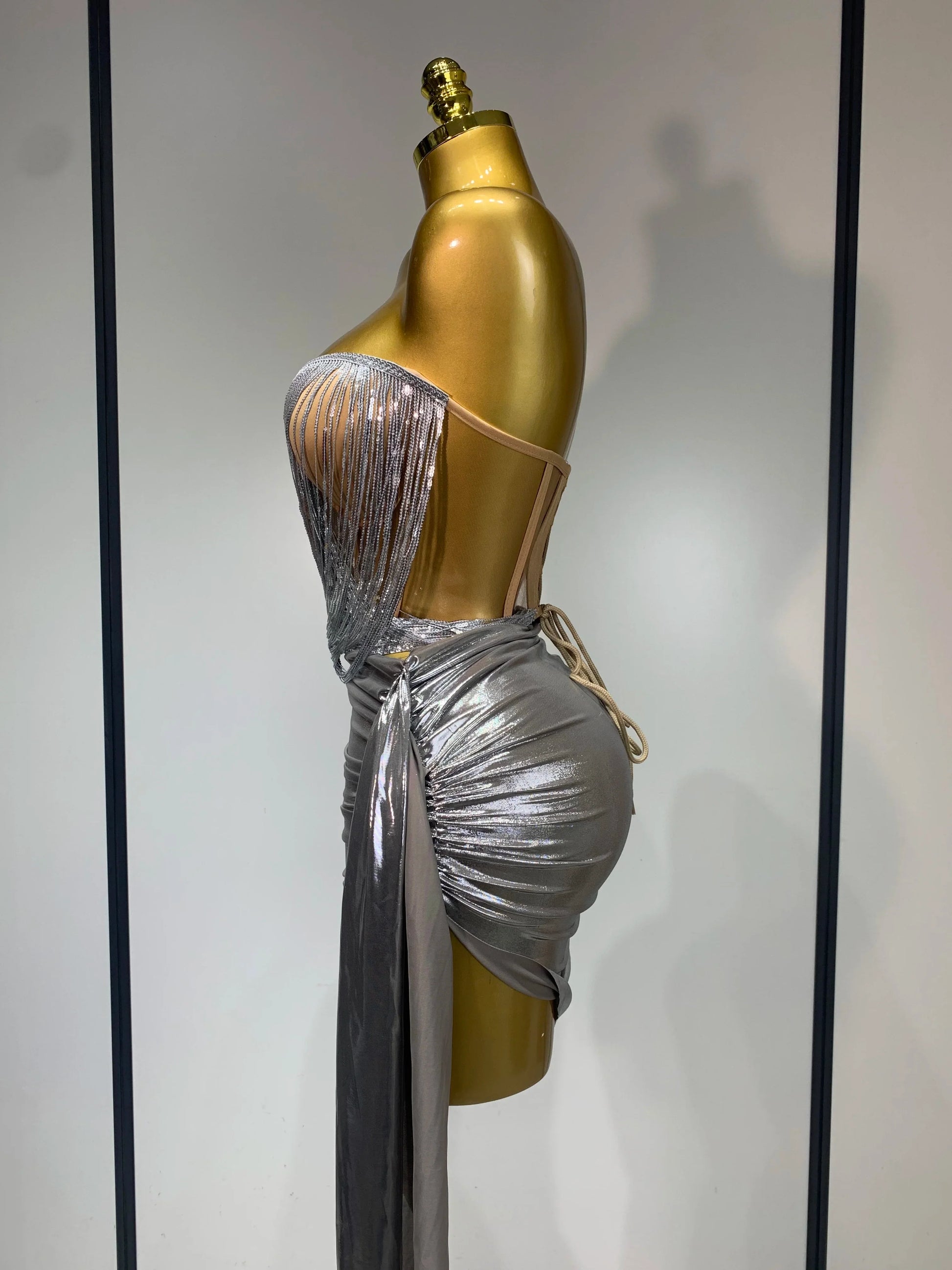 Sparkly Sequin Two Piece Set Sexy Strapless Backless Women Outfit Evening Party Nightclub Stage Performance Dance Costume