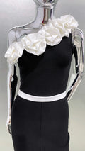Summer White Flowers One Shoulder Black Ankle Length Bandage Dress Graceful Woman Evening Dress Celebrity Party Outfit
