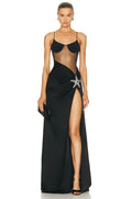 Starfish Sexy See Through Mesh Patchwork Bandage Spaghetti Strap Floor Length Dress Evening Dress Celebrity Party Outfit