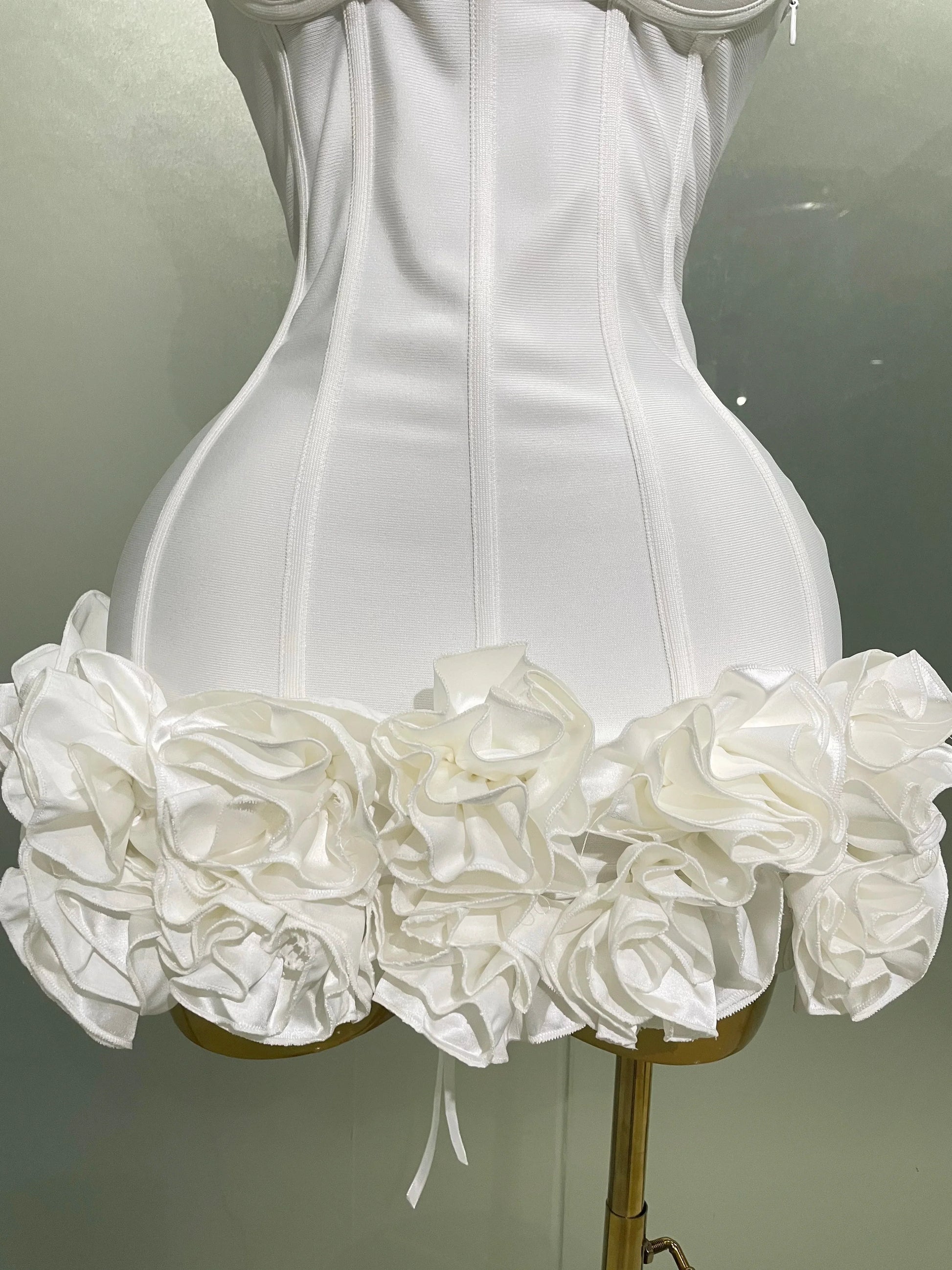 Women Evening Bandage Dress Strapless Bodycon Flowers Mini Celebrity Sexy Birthday Party Dresses Photo Shoot Nightclub Outfit