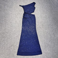 Fashion One-Shoulder Sleeveless Sequin Detail Long Dress for Party Evening Gown Blue