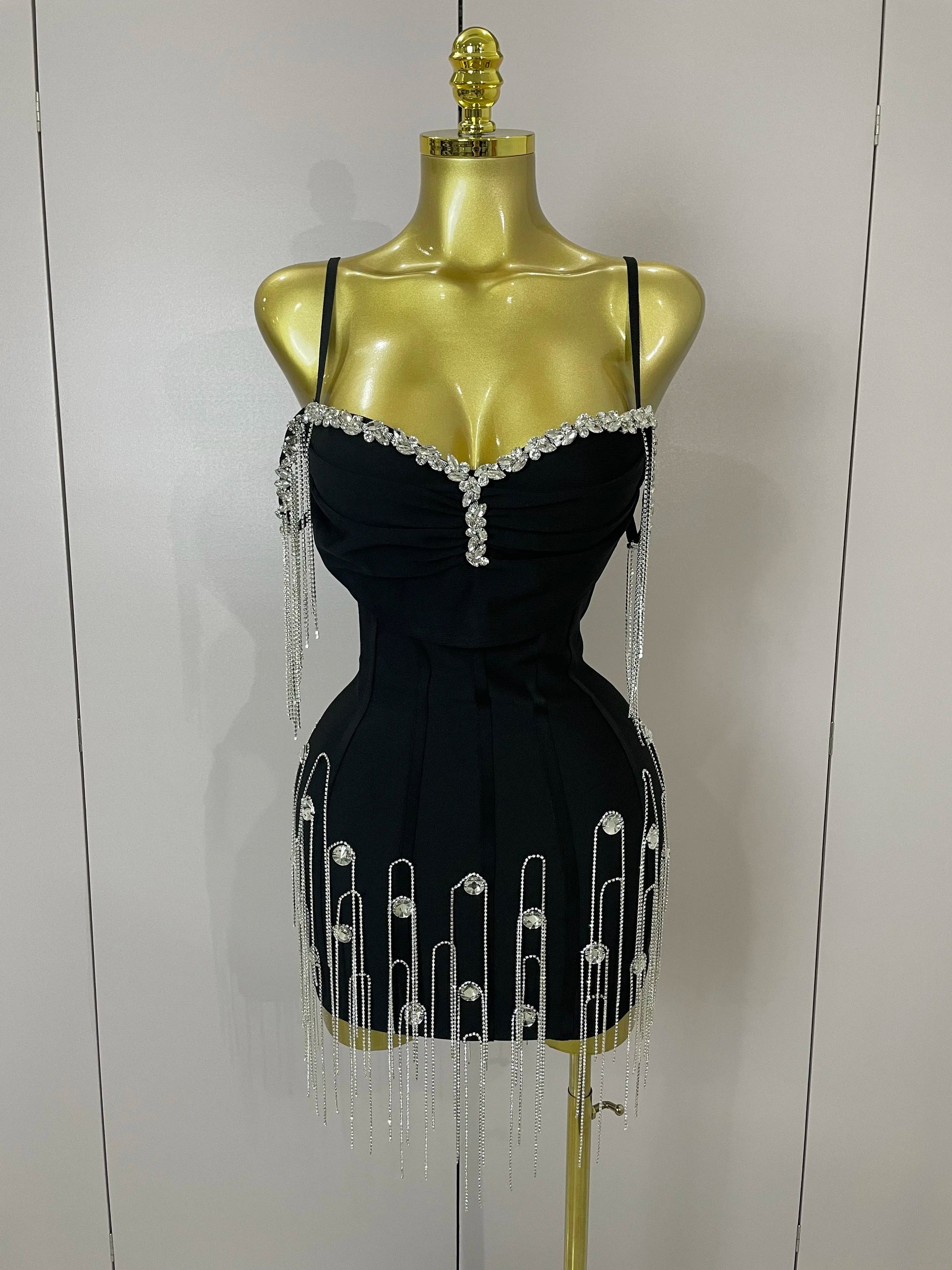 Sexy Backless Spaghetti Strap Black Sleeveless Bodycon Bandage Dress Women Elegant Prom Gown Club Evening Party Birthday Dresses black
