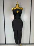 Women Sexy Sleeveless Hollow out Split Backless Red Midi Bandage Dress Celebrity Elegant Evening Luxury Birthday Dresses black