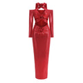 Summer New Women's Sexy V-neck Long sleeves Flower Decoration Sequins Mermaid Bodycon Celebrity Party Evening Dress Red