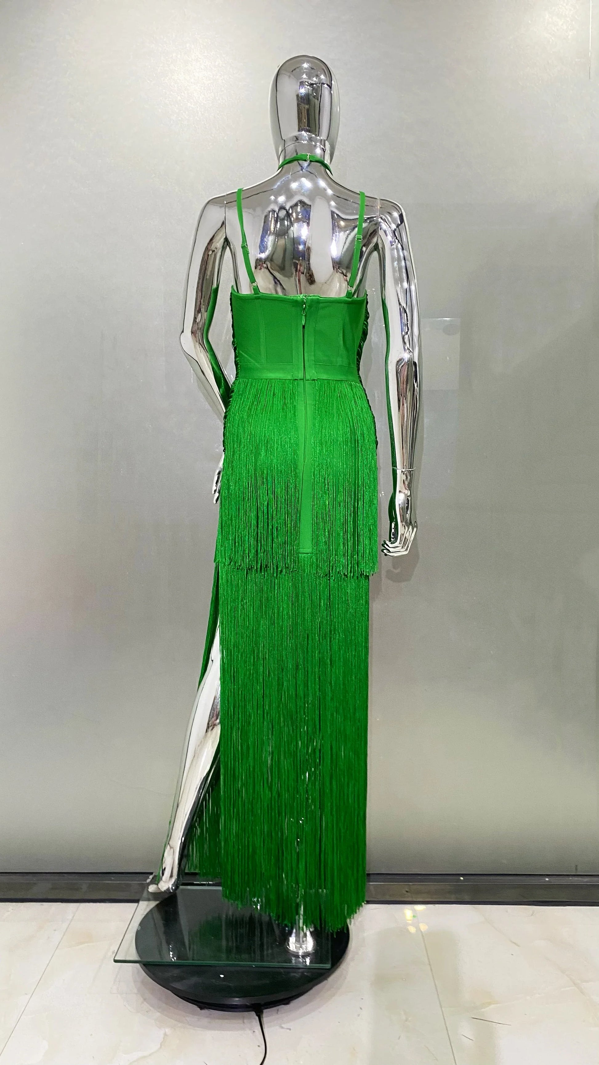 Super Shining Diamond Tassel Sexy V-Neck Mini Dress Fashion Woman Birthday Party Outfit Performance Costume