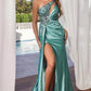 Lace Appliques Prom Dressess One Shoulder Mermaid Satin Vestidos De Noche Sexy Sleeveless Sexy Side Split Cocktail Party