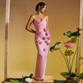 Pink Red Color Women Sexy Strapless Florals Bodycon Long Bandage Dress Evening Party Celebrate Birthday Outfit Vestido