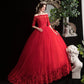 Rote Brautkleider eleganter Bootshals Vestido de Noiva Klassisches Spitzenballkleider aus der Plus Size Robe de Mariee