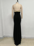 UpAvonu Elegant Strapless Patchwork Velvet Mermaid Long Dress Women Sexy Sleeveless Folds Slim Evening Runway Party Gown