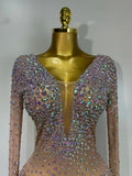 Sparkly Luxury Rhinestones Colourful Mini Dress Women Sexy Mesh See Through Birthday Performance Costume Dancer Stage Wear