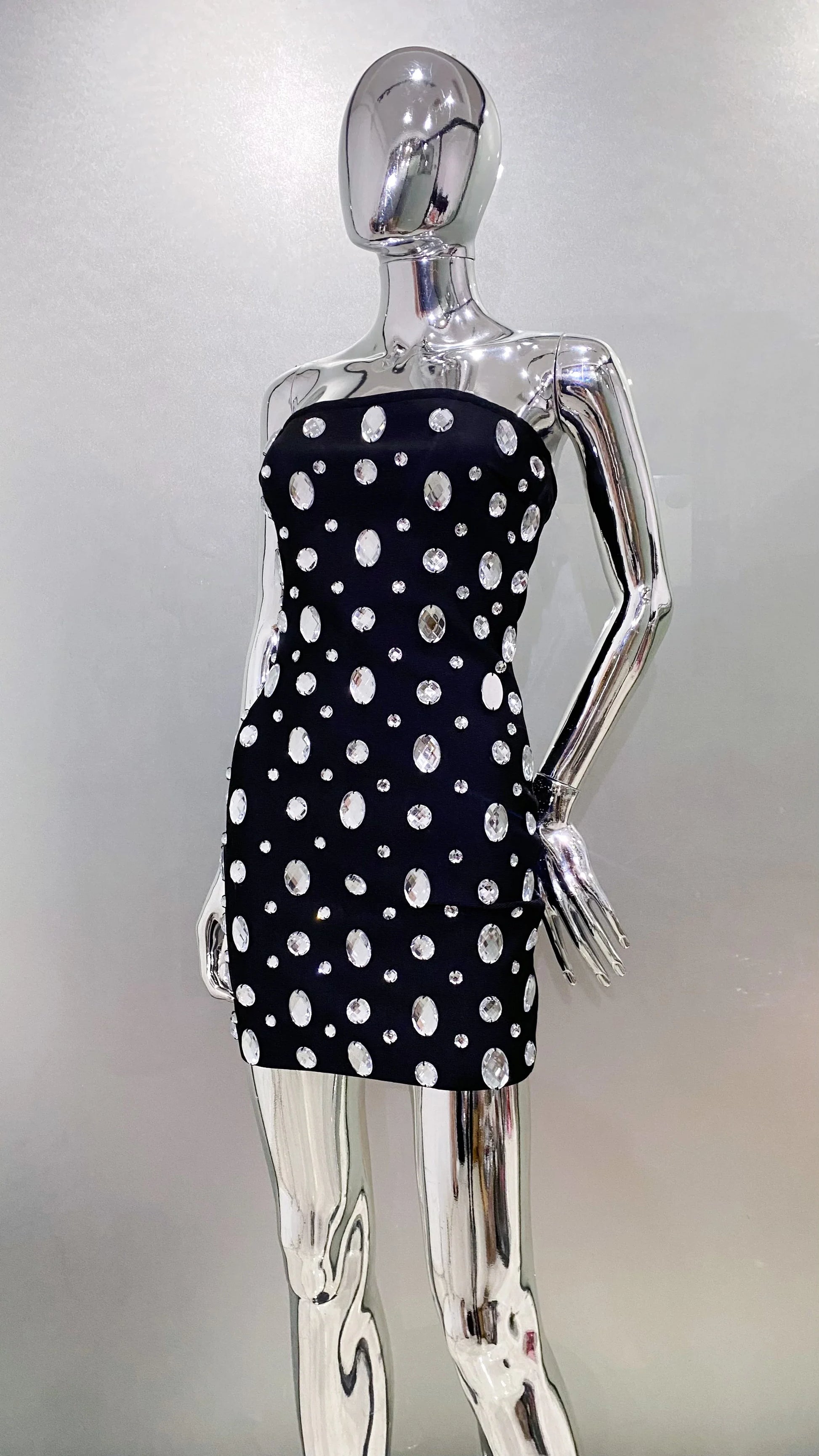 Luxury Sparking Diamonds Strapless Bandage Mini Evening Dress Sweet Woman Birthday Party Dress Performance costume