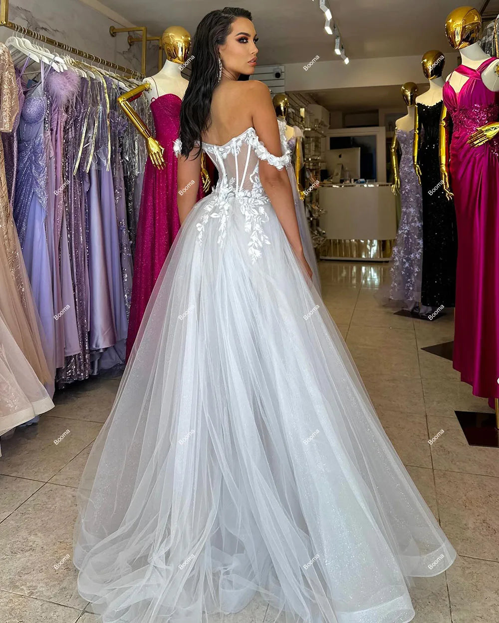 A-Line Brautkleider Schatz Applikationen Tüll Bräute Partykleider für Frauen Lange Brauthäuser Abendkleider maßgeschneidert