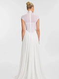 Romantic Ethereal High-Neck Bridal-Inspired Sheer White Maxi Dress for Wedding Party Evening Gown