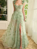 Purple Sleeveless Asymmetrical Prom Dress Lace Embroidery Tulle Fabric Floor-Length