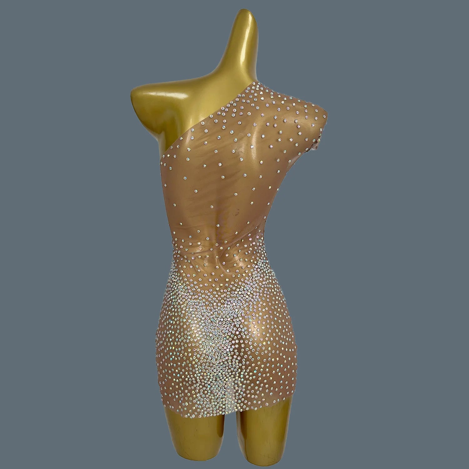 Sexy Girl Party Shining Diamonds Mini Dress Party Party Evening Dress Celebrating Birthday Party One Shoulder Short Dress Hujiao