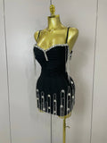 Sexy Backless Spaghetti Strap Black Sleeveless Bodycon Bandage Dress Women Elegant Prom Gown Club Evening Party Birthday Dresses