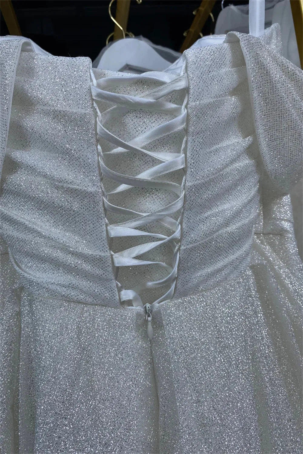 White Glitter Prom Dresses Off the Shoulder A-line vestidos de noche Elegant Sleeveless Shiny Sequins Formal Evening as pic