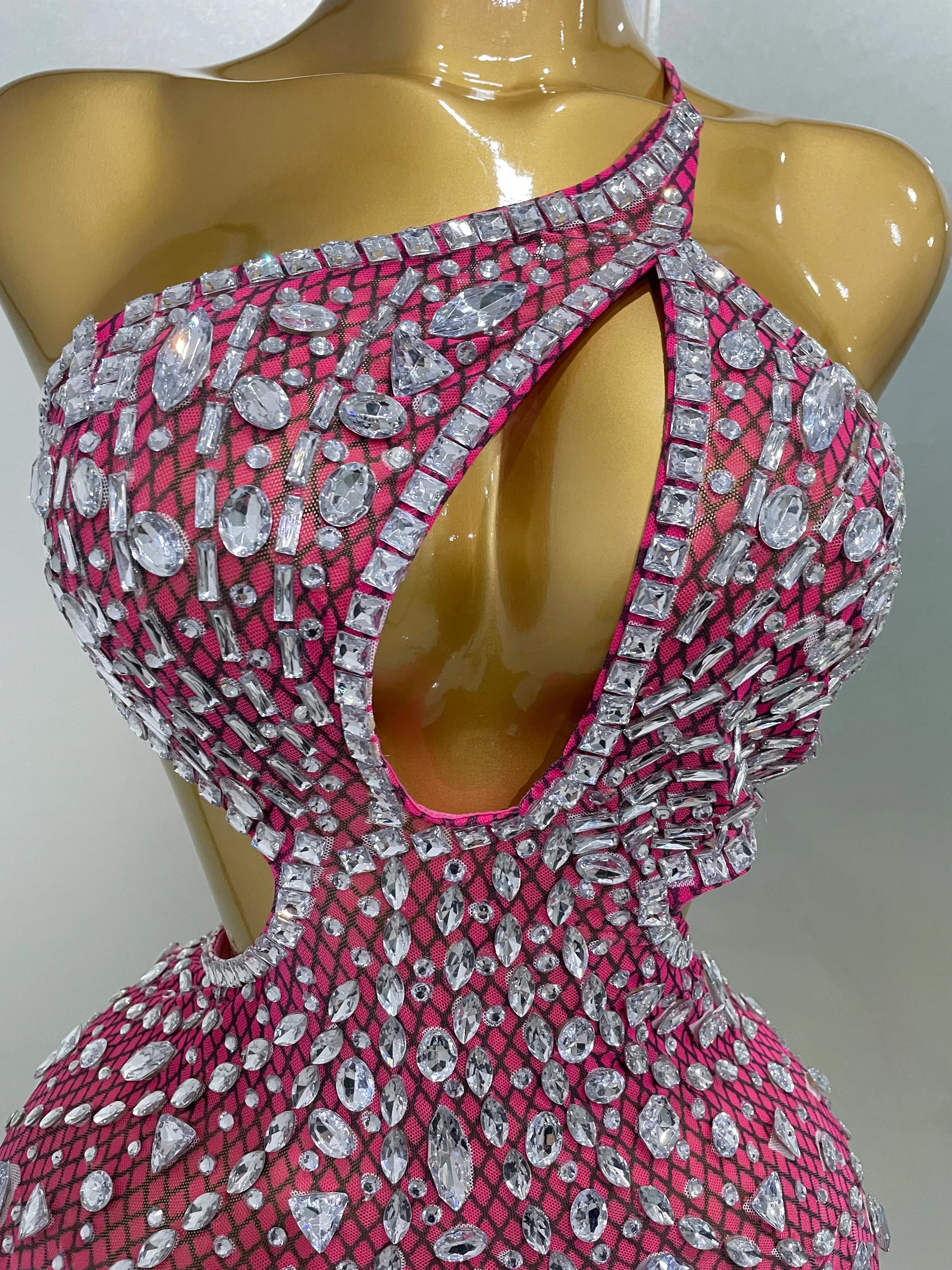 Luxury Sexy Backless Hollow Out Sparkle Diamond Evening Prom Women Birthday Celebrate Stage Nightclub Outfit