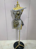 Sexy Shinning Diamond Tassels Chain Strapless Tops Skirt 2 PCS Women Evening Party Celebrate Nightclub Performance Costume
