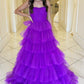 Strapless Tulle Prom Dresses A-line Floor-Length vestidos de noche Elegant Sleeveless Multilayer Formal Evening