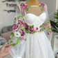 Vestidos de novia cortos de corte A, bordado de flores, cuello redondo, mangas largas, vestidos de noche para novia, vestido de graduación 2023