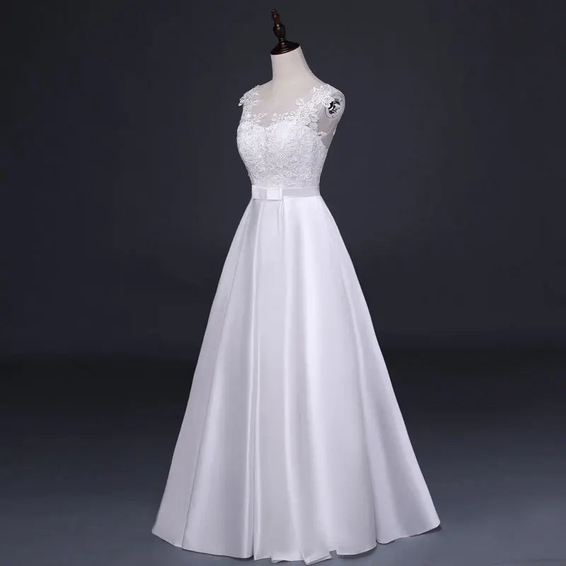 White Satin Bride Dress Elegant Embroidery Lace Formal Evening Summer Dresses for Women Sexy Backless Long Wedding Party Dress