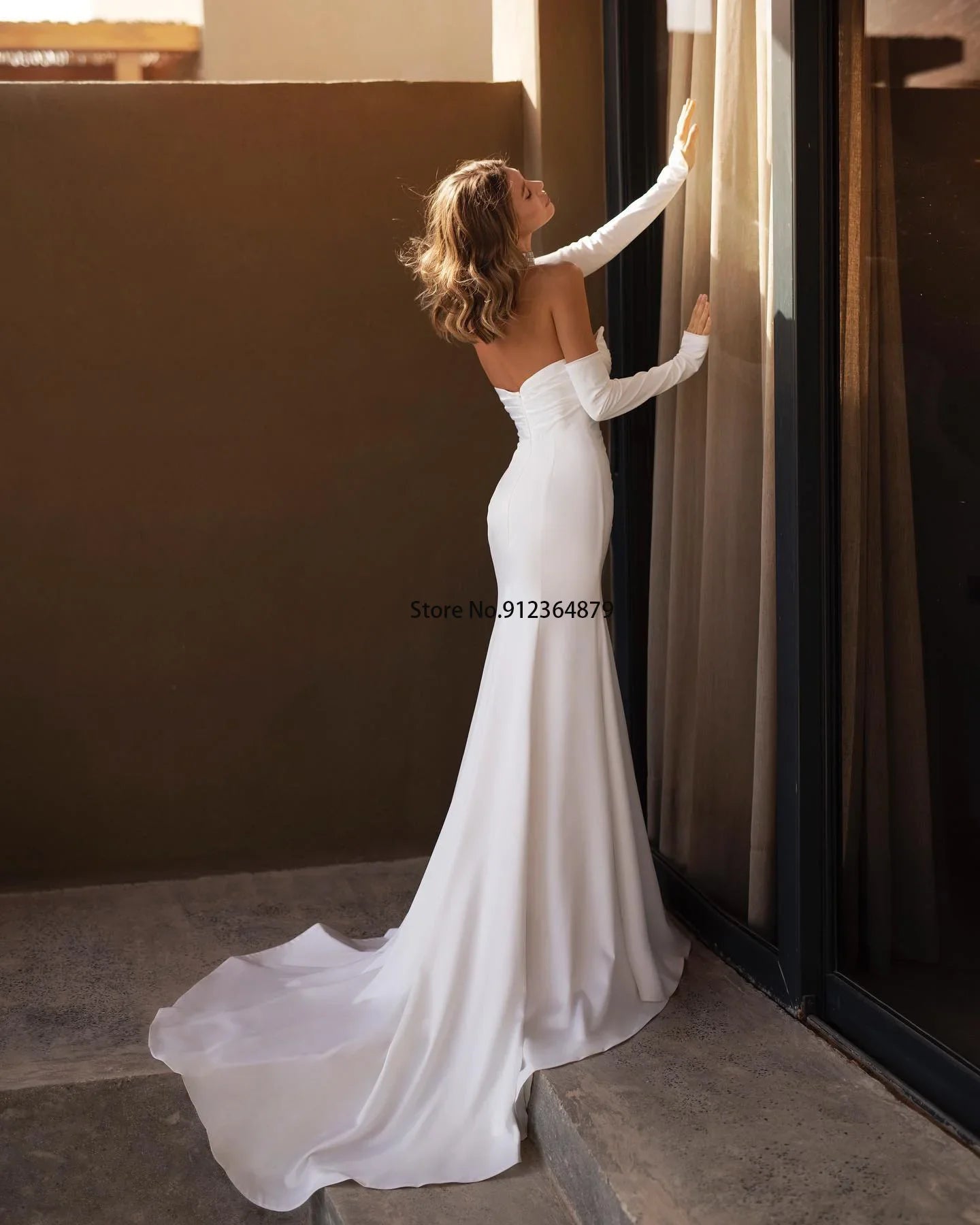 Simple Sweetheart Satin Sheat/Mermaid Wedding Dresses Side Slit Detachable Sleeves Boho Beach Bridal Grown Rode De Marriee