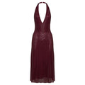 Stylish Halter Open-Back V-Neck Sequins Dress for Fashion Events Party Evening Gown Claret