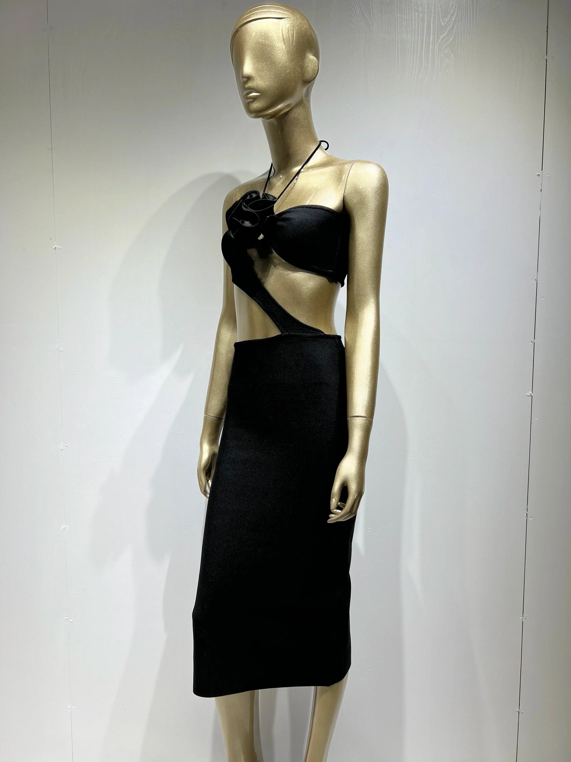 Summer 3D Flower Sexy Hollow Out Sleeveless Bodycon Black Long Dress Fashion's Sexy Woman Party Outfit Beach Party Vestido