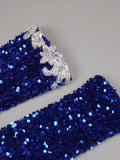 Luxury Blue Strapless Mermaid Prom Dress Sequined Sweetheart Neck Rhinestones High Slit Cocktail Evening Gowns with Gloves
