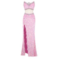 Pink Sparkly Sequins Long Dress Beaded Crystal Feather Embellished High Slit Straight Floor-length Prom Evening Gown Vestidos Pink
