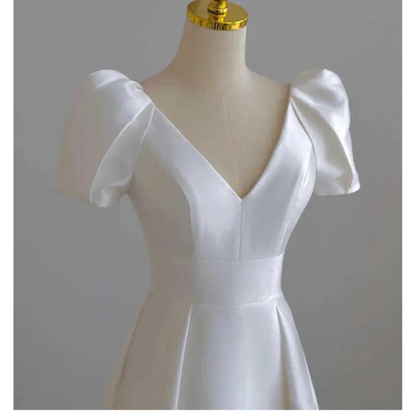 Vestido largo de satén blanco para novia, vestido largo elegante para fiesta de graduación, fiesta de invitados, vestidos de verano para mujer, vestidos estilo Hepburn