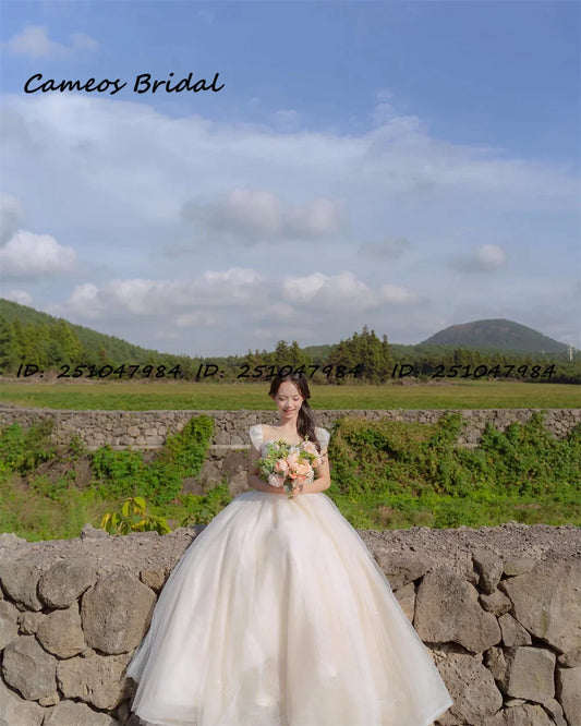 Abito da sposa su misura per il tesoro 웨딩 드레스 Tulle civile a maniche corte A-Line Corea Ivory Brides Abiti da sposa