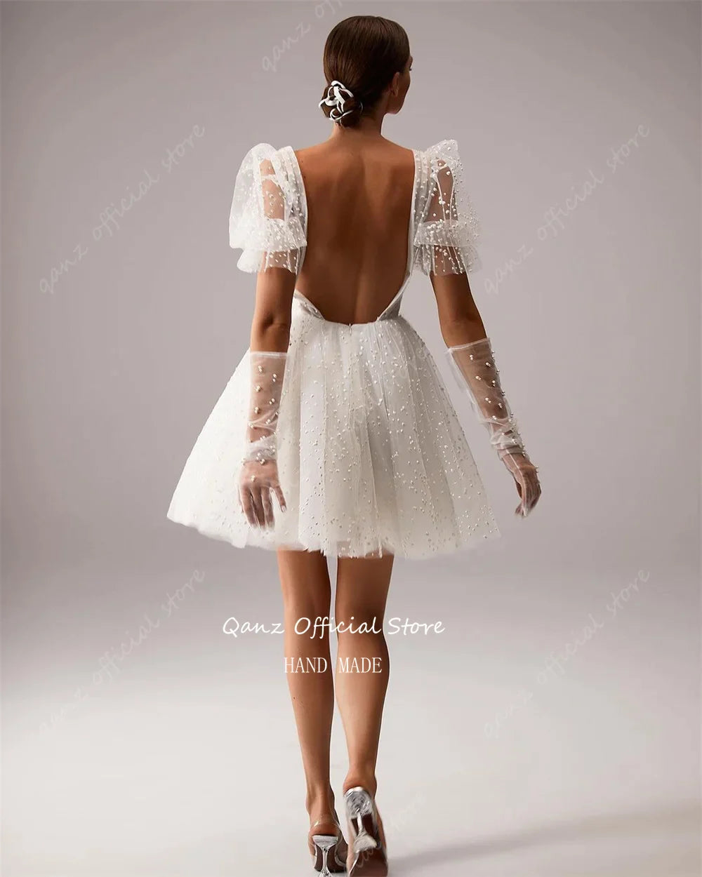 שמלות כלה בוהו טול שרוולי נפיחות שמלת מסיבות חתונה קצרה שורה ללא גב כלה שמלות יום הולדת יוקרה