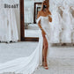 Vestidos de noiva elegantes sereia se abrem de volta para o lado do ombro de vestido de noiva sem alças