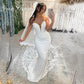 Suknia ślubna syreny kobiety otwarte z powrotem koronkowe ukochane bez ramiączek.
