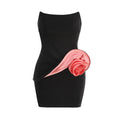 Edgy Strapless Black Mini Dress with Pink Satin Ruffle for a Fashion-Forward Party Gown AS PIC