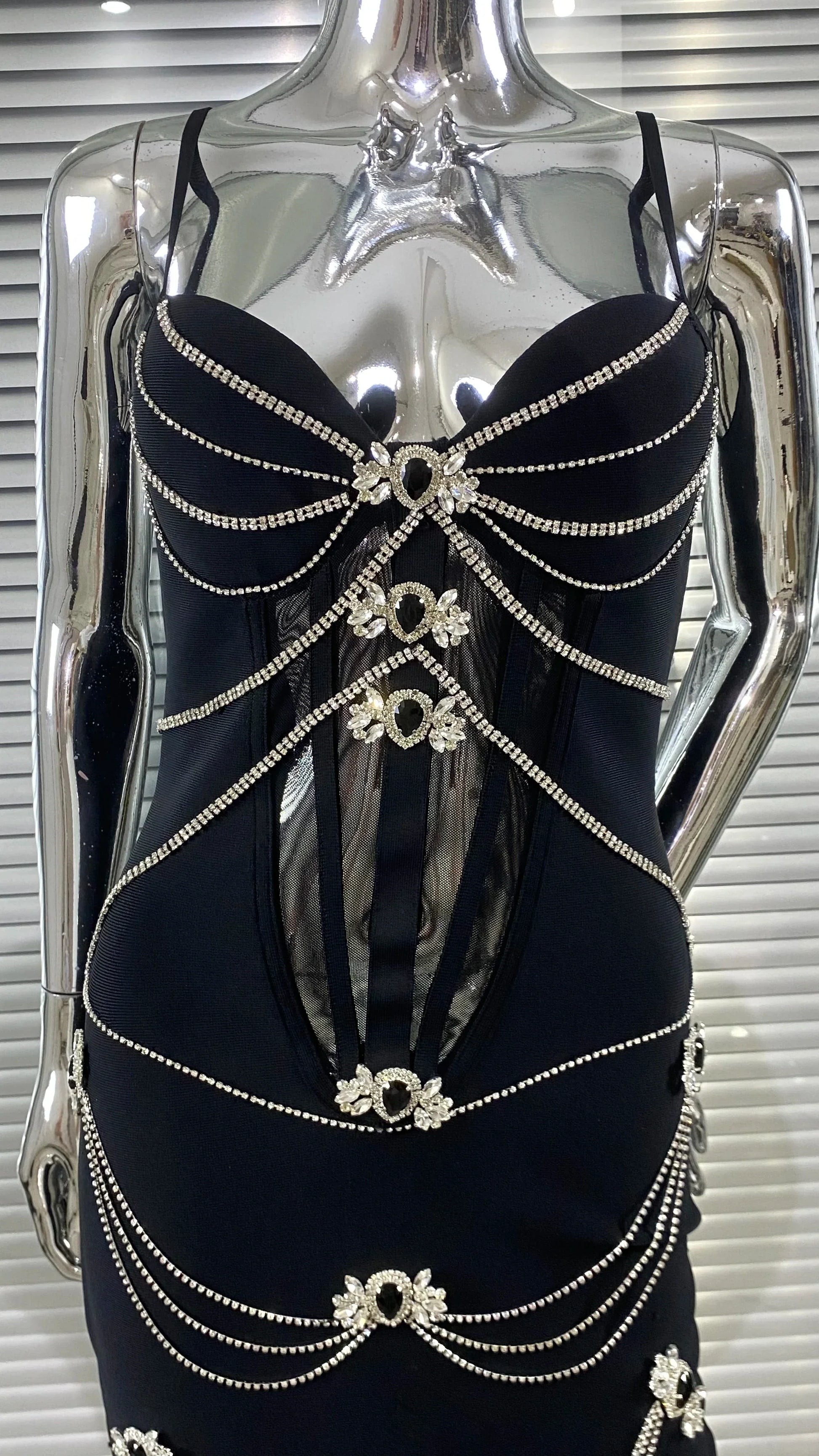 Luxury Woman Haute Couture Evening Dress Sparkling Diamonds Strapless Black Ankle Length Bandage Dress Birthday Party Outfit