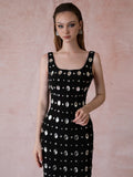 Women'S Black Sexy Sleeveless Square Neck Luxurious Crystal Bandage Maxi Long Dress Elegant Party Cocktail Evening Dress