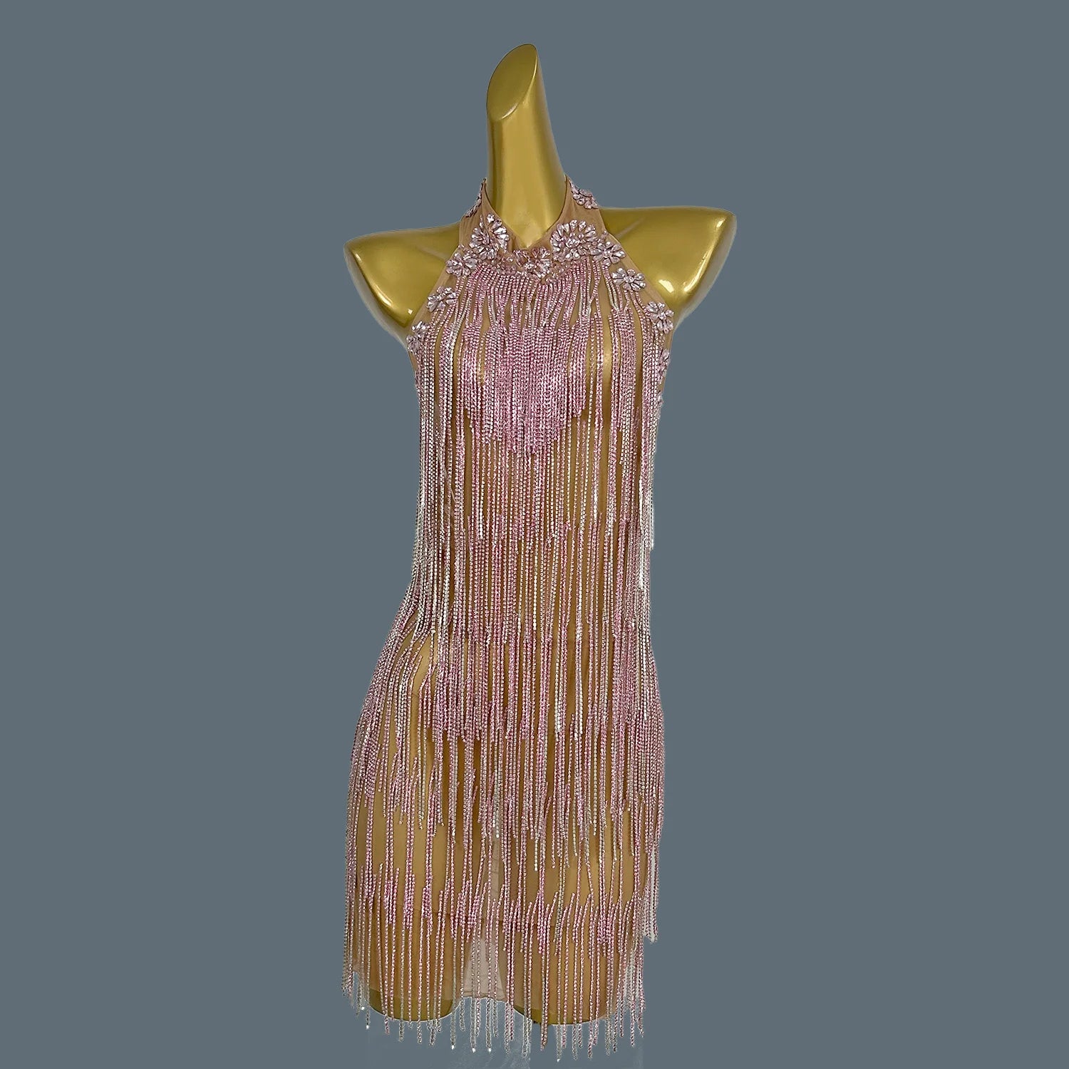 Latin Dance Gold Fringe Dress for Women Rumba Chacha Tango Practice Clothes Adult Children Latin Dancing Wear Outfit Tiaogao Pink