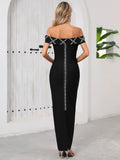 Top Quality Women Sexy Slash Neck Off the Shoulder Shinning Diamond Bodycon Long Bandage Dress Elegant Evening Party Dress