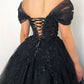 Black Ball Gown Tulle Prom Dress Elegant Lace Embroidery فساتين السهرة Sexy V-neck Off Shoulder Evening Dress