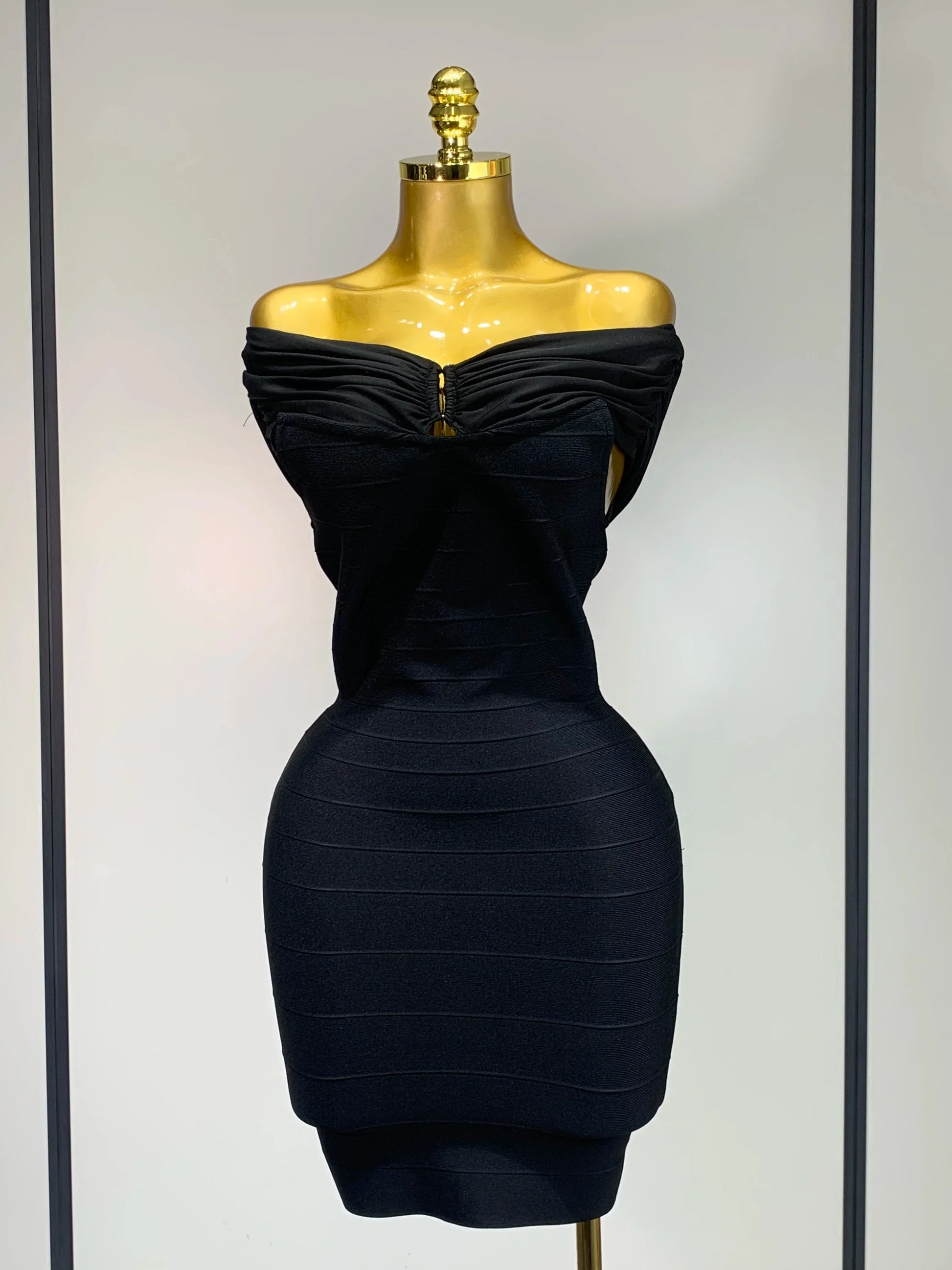 Fashion Sexy Strapless Black Off-shoulder Mini Bodycon Bandade Dress Celebrity Cocktail Party Luxury Birthday Club Dresses black